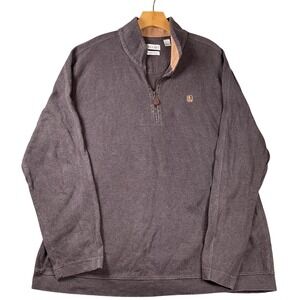 Tehama Mens XL Quarter Zip Pullover Sweater 100% Combed Cotton Brown Charcoal